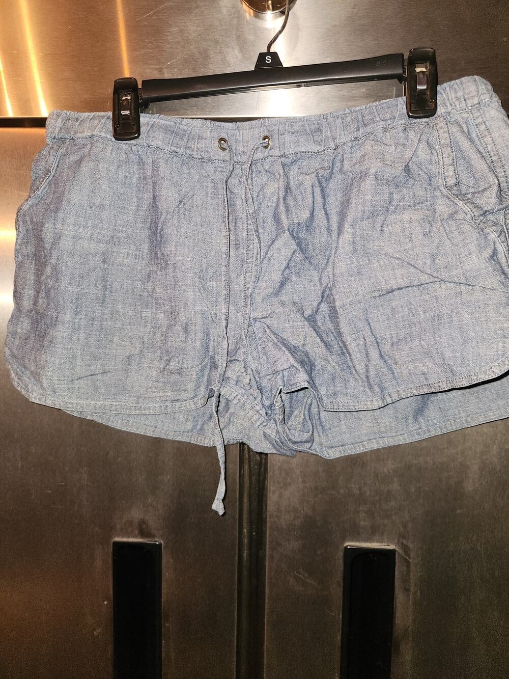J.Crew Chambray Drawstring Shorts Women's Size L Blue Pull-On